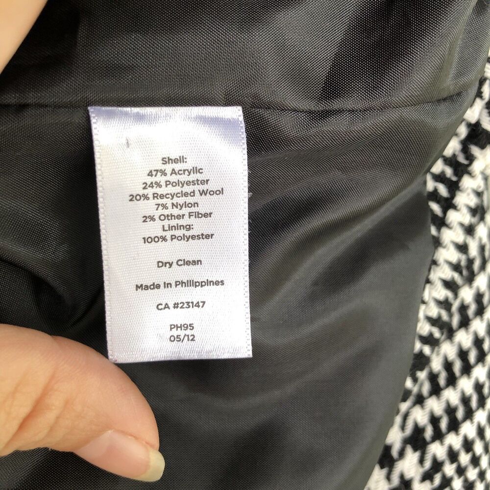Talbots Blazer Houndstooth Blazer 12 Black White Wool Blend Jacket Preppy Career - Picture 6 of 10